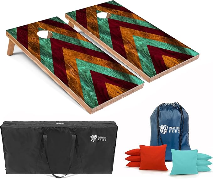 Tailgating Pros Lightweight Cornhole Boards - 4'x2' Modern Wooden Designs Cornhole Game w/Carrying Case & Set of 8 Corn Hole Bean Bags w/Tote