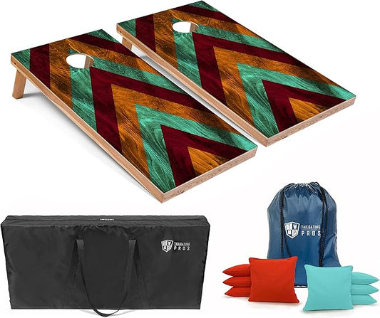 Tailgating Pros Lightweight Cornhole Boards - 4'x2' Modern Wooden Designs Cornhole Game w/Carrying Case & Set of 8 Corn Hole Bean Bags w/Tote