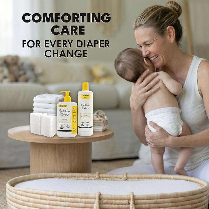La Petite Creme French Premium Diapering Lotion - Diaper Cream Alternative to Baby Wipes - Moisturizer & Skin Cleanser - USDA Certified Organic Ingredients - Baby Essentials (2 Bottles of 20 oz)
