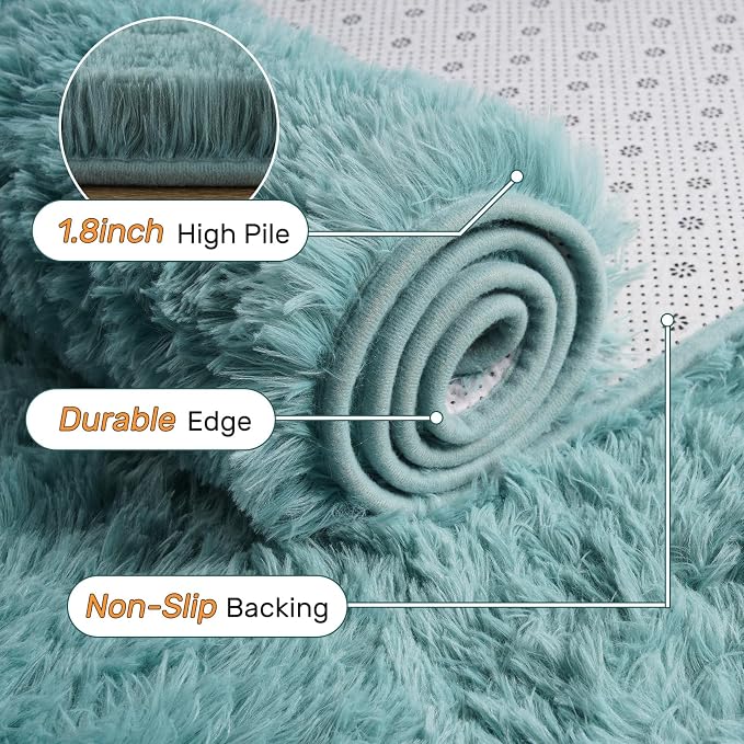5x8 Rug for Living Room Teal Shag Area Rugs,Modern Plush Non-Slip Soft Carpets for Bedroom Kids Nursery Dorm Daycare Floor