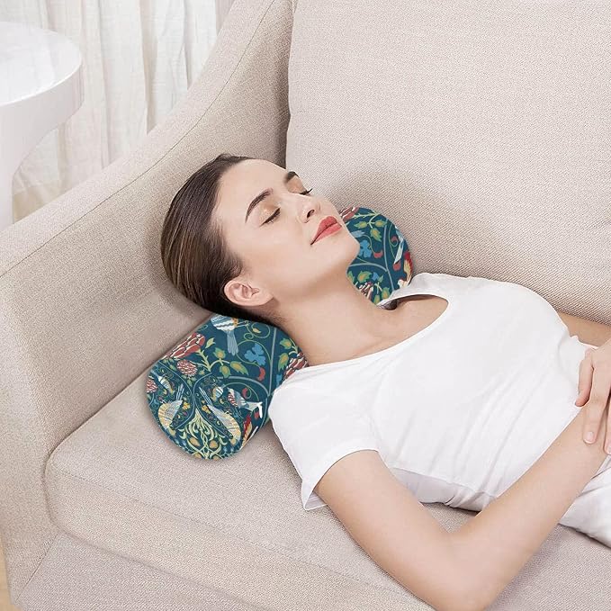 Green Birds Flower Vintage Neck Roll Pillow Bolster Round Health Memory Foam Long Cervical Cylinder Body Pillows with Removable Washable Cover for Bed Legs Back Yoga
