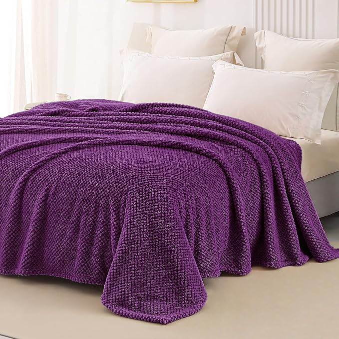 Whale Flotilla Soft Fleece Queen Size Bed Blanket, Purple | 90x90 Inch, Suitable for Bed, Fluffy Fuzzy Jacquard Blankets for All Season, Lightweight and Cozy