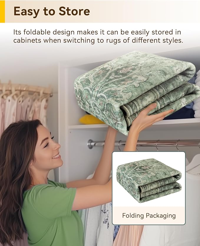 RELEANY Area Rugs Runner 2'6"x10' Washable Non-Slip, Floral Vintage Distress Medallion Carpet for Kitchen Hallway Bedroom Beside Laundry Room Bathroom, Dark Green Gray