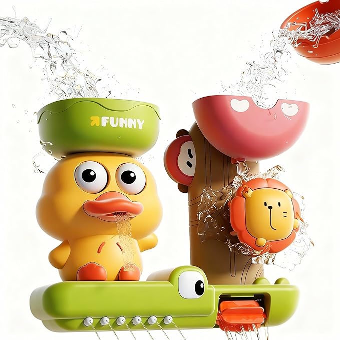 Bath Toys for Toddlers 1-3 with Scoop & Suction Cup, Interactive Duck Bathtub Toys for Bathtime Fun, Baby Bath Toy 2-4, Toddler Shower Wall Toy Boys Girls Birthday Gifts 18+ Months
