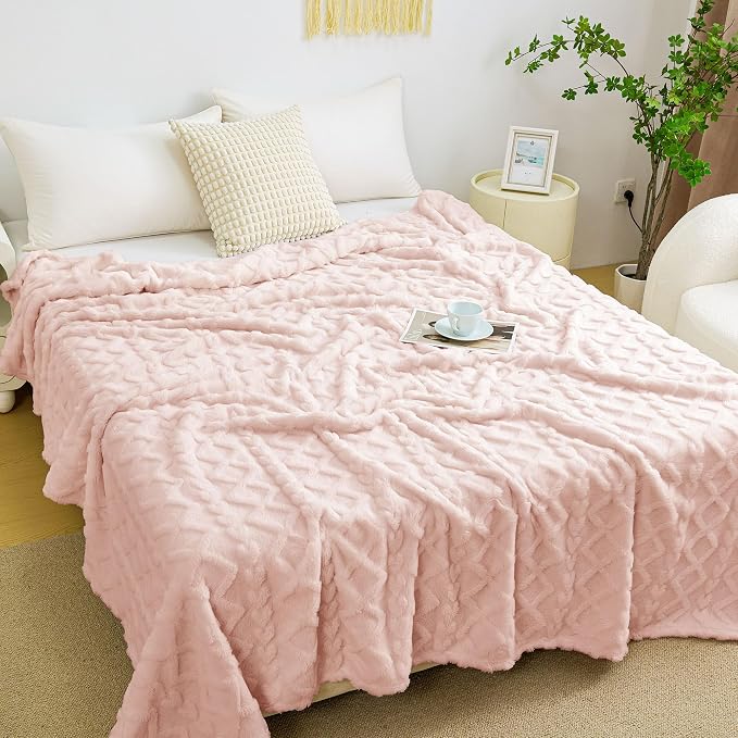 Aganear Fleece Throw Blanket for Bed Couch 90"x90" Pink | Lightweight Fuzzy Throw,Warm Gift for Women,Christmas,Housewarming,Soft,Boho Design for Room Home Decor,All-Season Use