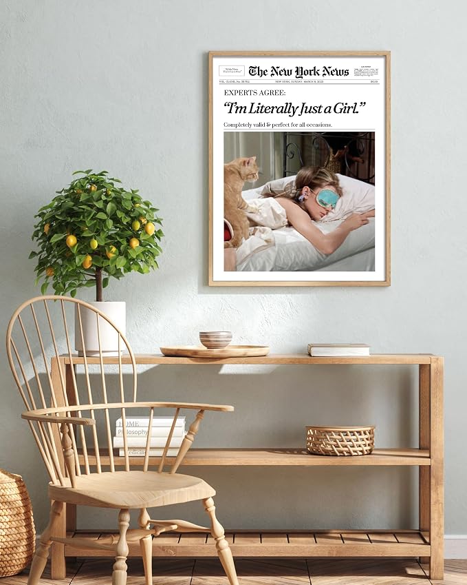 EcoHest 12x16 in Audrey Hepburn I'm Literally Just a Girl Canvas Art | Unframed Canvas Print, Vintage Newspaper Wall Decor for Bedroom, Bathroom, Apartment, Dorm Room, 1Pack