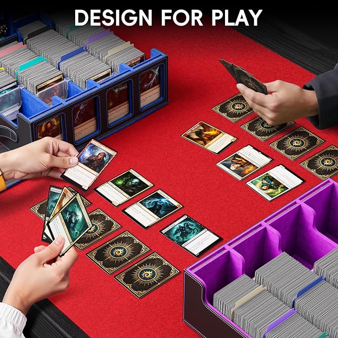 Trading Card Storage Box – 3500+ Magnetic MTG Deck Box with Handle,Commander & Toploader Display, Dice Box,4 Dividers & 30 Color Labels – Fits for TCG,MTG,Yu-Gi-Oh and Sport cards(Black/Blue)
