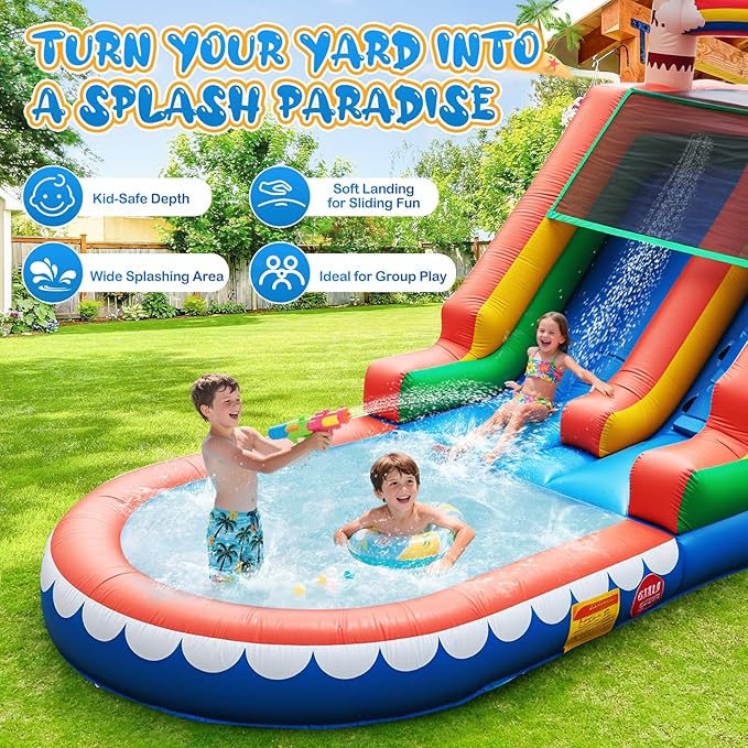 Tropical Inflatable Water Slide for Kids & Adults – 21FT Giant Blow Up Pool Slide with Climbing Wall, Splash Pool, Palm Tree Theme – Wet & Dry Use, 950W Blower, Backyard Summer Fun
