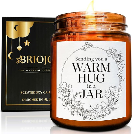 Sending Hug Gifts for Women Men - Warm Hug Candle - Relaxation Get Well Sympathy Gift Anxiety Stress Relief - Gift for Her Bestie Best Friend Coworker - Lavender Eucalyptus Soy Calming Candle