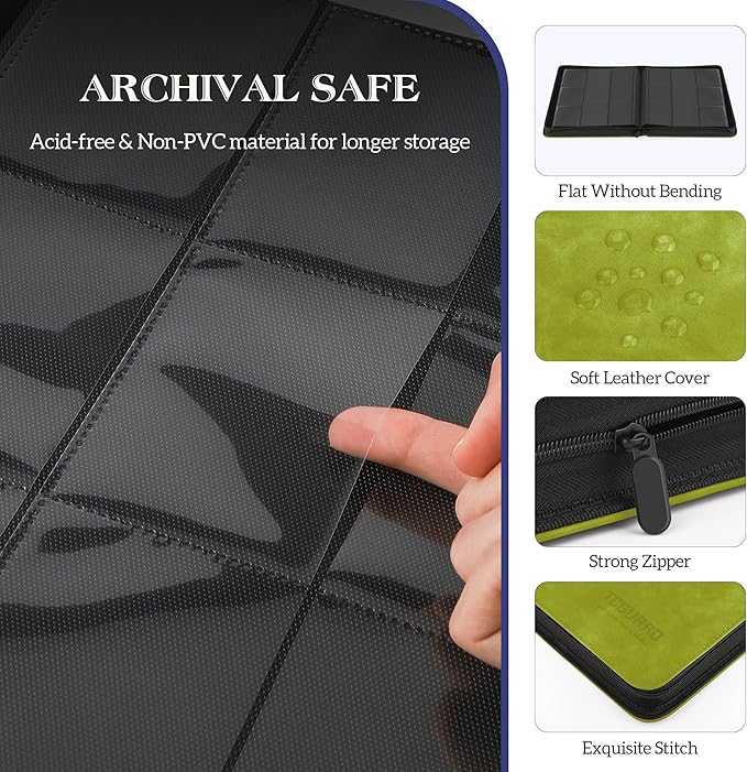 Trading Card Binder, 9 Side Loading Pocket Card Album Hold Up to 540 Cards, Zipper Binder for Cards Collection, TCG Card Holder for Game Card, Sports Card, Yugioh, MTG etc. (Apple Green)