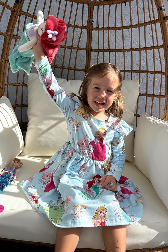 Disney Frozen Elsa Stitch Princess Minnie Mouse Toddler Girl Dresses 2 Pack Ruffle Long Sleeve Dress Set (3 Months - 6 Years)