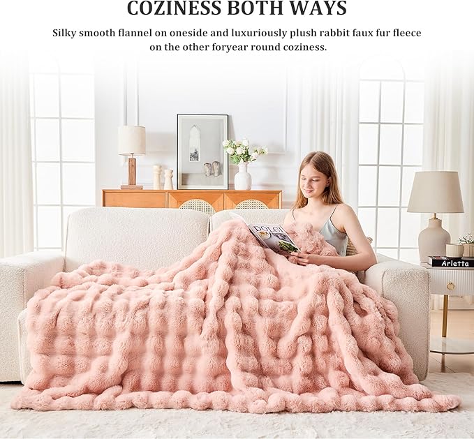 Faux Fur Throw Blanket for Couch, 1000 GSM Cozy Fuzzy Fluffy Soft Plush Thick Bubble Sherpa Blanket for Sofa Bedroom Living Room, Mothers Day Birthday Gifts for Women Home Decor