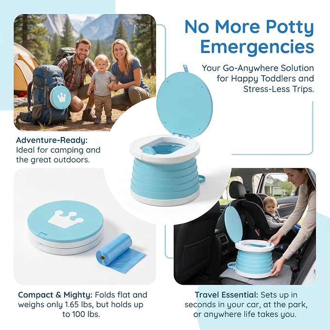 Portable Potty for Toddler Travel Foldable Potty Seat for Toddler Training Toilet for Kids Boys Girls Car On The Go Potty Travel Toilet Chair for Camping Park Indoor/Outdoor
