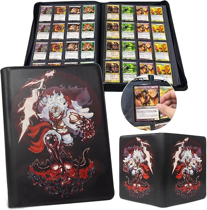 Trading Card Binder for One Piece Cards,16 Pocket with 32 Sleeves up to 1024 Cards One Piece TCG Card Binder,Waterproof Card Storage Book with Sleeves,One Piece for Card Display Case
