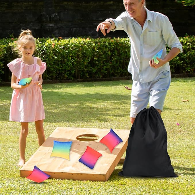 Cornhole Bags Set of 8, Weather Resistant Cornhole Bean Bags with Gradient Design, Durable Modified Size Corn Hole Bags for Outdoor Tossing Games, Includes Tote Bag