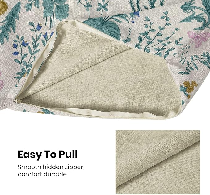 AEIOAE Spring Pillow Covers 24x24 Inch Set of 2,Blue Teal Wild Flower Plant Throw Pillows Case,Seasonal Floral Outdoor Decorative Square Linen Farmhouse Decor Cushion Covers for Home Sofa Bed Couch