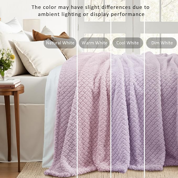 Exclusivo Mezcla Soft Fleece Queen Size Blanket for Bed, Lilac Purple | Jacquard Lightweight Cozy Bed Blanket, Breathable Decorative Fuzzy Textured All Season Use, 90x90 Inches