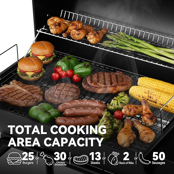 Royal Gourmet CC1830 28 Inch Barrel Charcoal Grill with Warming Rack | Outdoor BBQ Grill with 626 Sq. In. Grilling Space, Side Shelf, for Backyard, Patio and Parties, Black