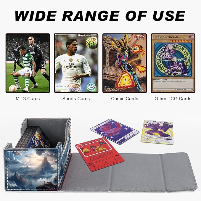 DEGDFSGR for TCG MTG Card Game Storage Box Organizer Trading Card Case Commander Deck Box Magnetic Closure Creative Pattern Up to 200 Cards, High Mountains Sea Of Clouds