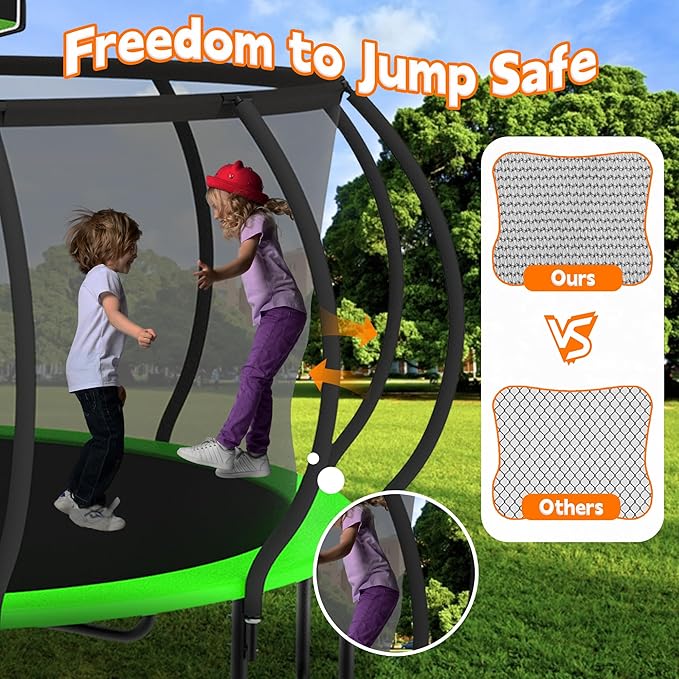 DeepRoar 2026 Upgraded 8/10/12/14/15/16FT Pumpkin Tranpoline for Kids, Heavy Duty 1500LBS Outdoor Tranpoline Set with Basketball Hoop, Light, Sprinkler & Socks, Recreational Trampolings, ASTM Approved