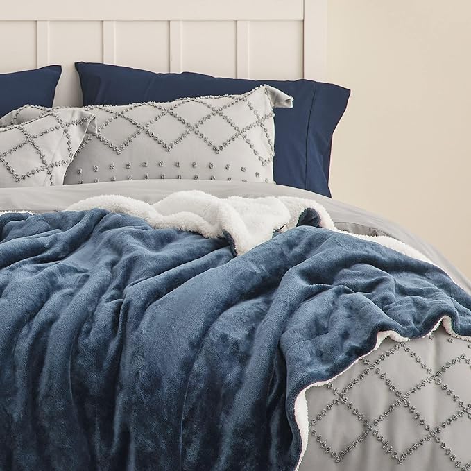 Bedsure GentleSoft Sherpa Fleece Blankets King Size for Bed, Non-Heated, Thick and Warm Throw for Women and Men, Soft Fuzzy Plush King Blanket for Winter, Slate Blue, 108x90 Inches