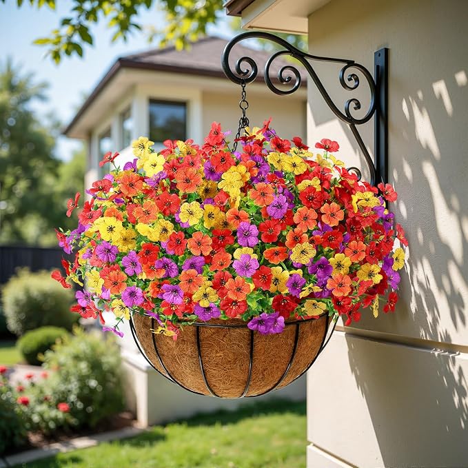 Alupssuc 24 Bundles Artificial Daisy Flowers UV Resistant for Outdoor Decor | Silk & Plastic, Spring Faux Plants Greenery, Bendable Stems, for Porch Patio Hanging Window Planter Yard Outside, 4 Colors