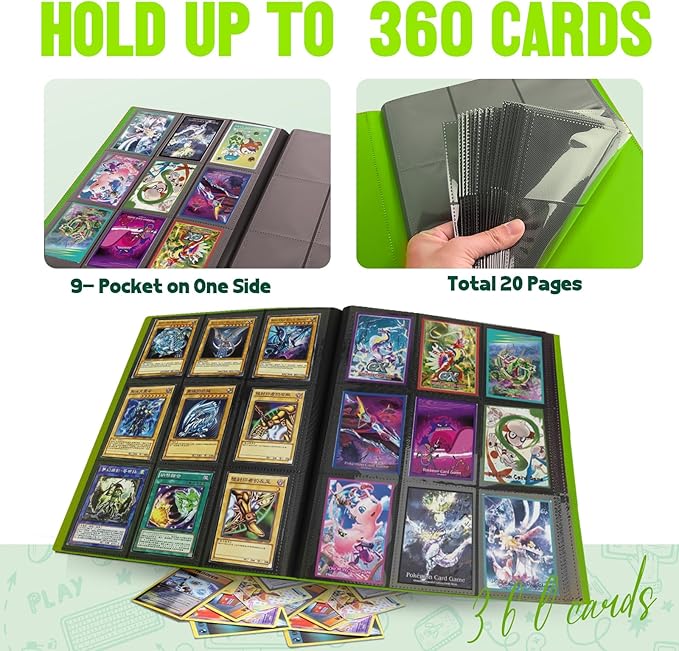 Card Binder 9-Pockets,Trading Card Binder,20 Pages, 360 Card Capacity Collection Binder, Card Folder for MTG, TCG, Game Cards & Sports Cards (Apple green)