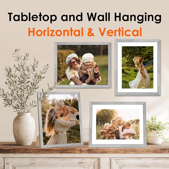 FIXSMITH 8x10 Picture Frame 2 Pack, Marble Gray Photo Frame with HD Plexiglass, Display Pictures 5x7 with Mat or 8x10 Without Mat, Marble Gray Multi Picture Frames Collage for Tabletop or Wall Display