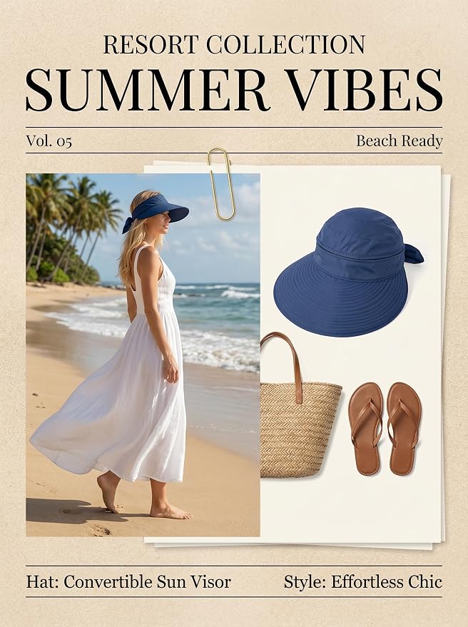 2-in-1 Women’s Sun Visor Sun Hat Zipper Off Ponytail Friendly, Lightweight Quick Dry, Summer UV Protection