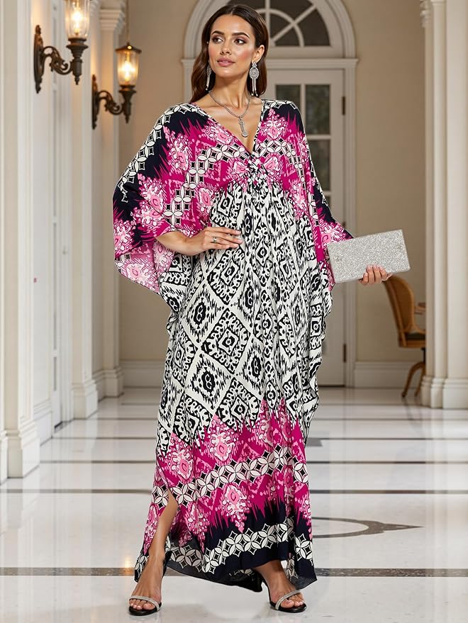 Mumu Dresses for Women Plus Size, Bohemian Kaftan Beach Cover Up Long Maxi Nightgown Soft Loungewear