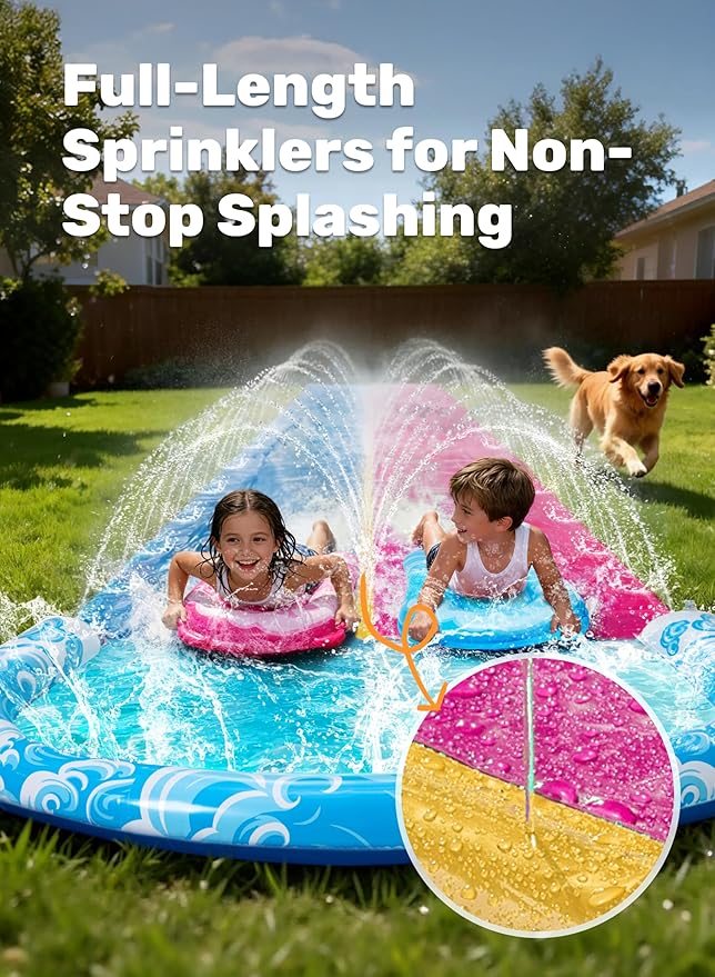 JOYIN 32.5FT Water Slide and 2 Inflatable Boards, Extra Long Heavy Duty Double Lawn Waterslide with Sprinkler for Kids Adults Backyard Summer Water Toy Outdoor Fun, Blue, Pink