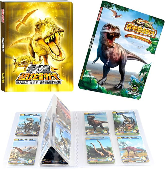 Dinosaur Card Binder 4 Pockets, Dinosaur Flash Cards, 168 Kids Collectible Dinosaur Trading Cards, Prehistoric Animal Educational Learning Toys