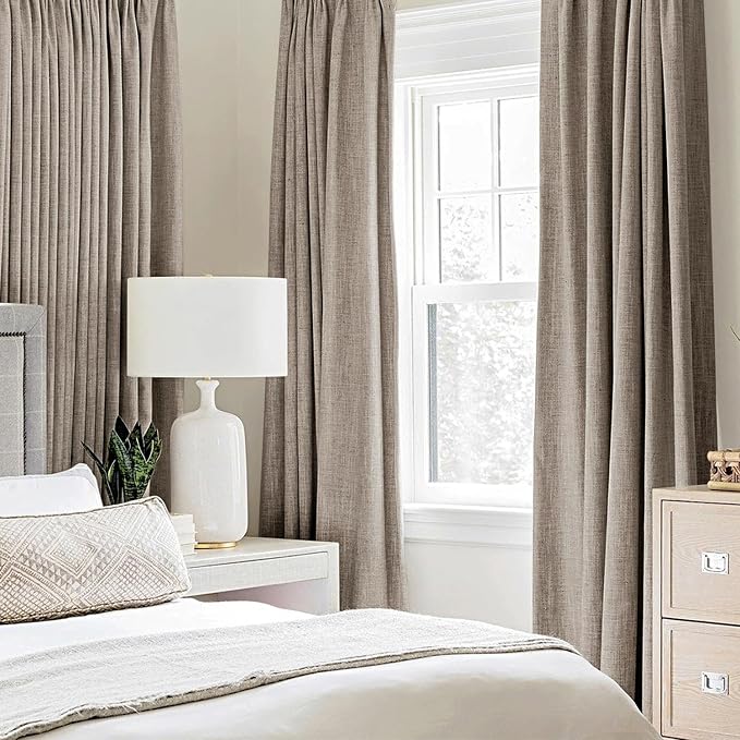 MIULEE 100% Blackout Linen Textured Curtains for Bedroom Solid Thermal Insulated Linen Grommet Room Darkening Curtains & Drapes Luxury Decor for Living Room 52 x 90 Inch (2 Panels)
