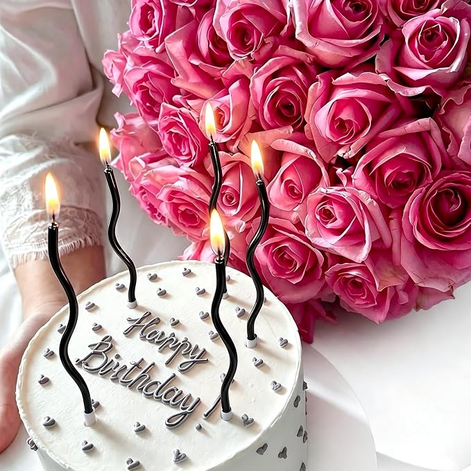 PHD CAKE 24-Count Black Spiral Long Thin Birthday Candles, Cake Candles, Birthday Parties, Wedding Decorations, Party Candles