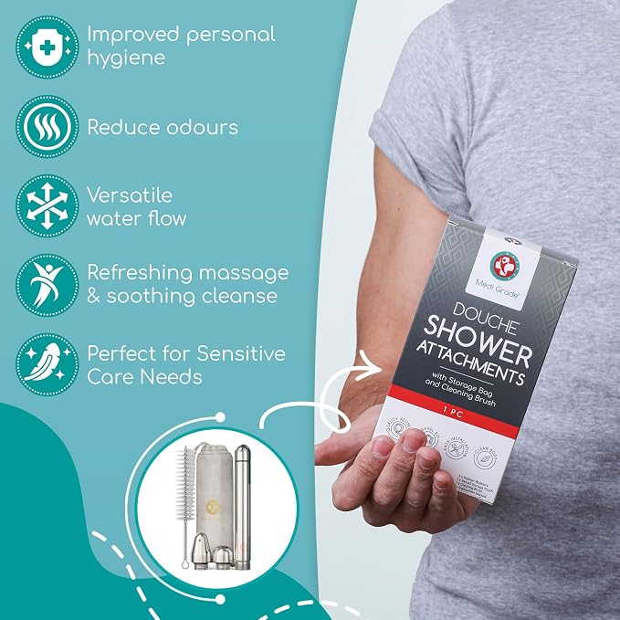 Medi Grade Shower Enema Kit – Shower Douche Nozzle for Men & Women – Intimate Cleansing System with Easy Installation, Velvet Storage Bag, Cleaning Brush & Cloth – Hygienic Douche for Men