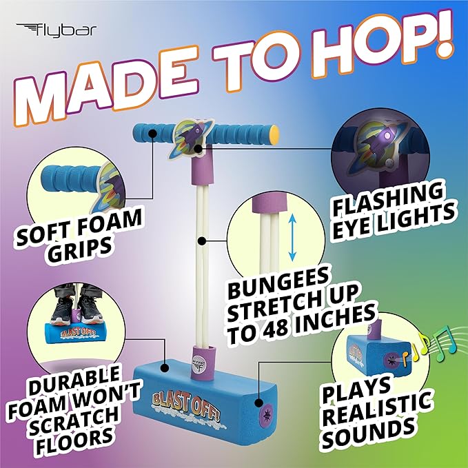 Flybar My First Foam Pogo Jumper for Kids Fun and Safe Pogo Stick for Toddlers, Durable Foam and Bungee Jumper for Ages 3 and up, Supports up to 250lbs