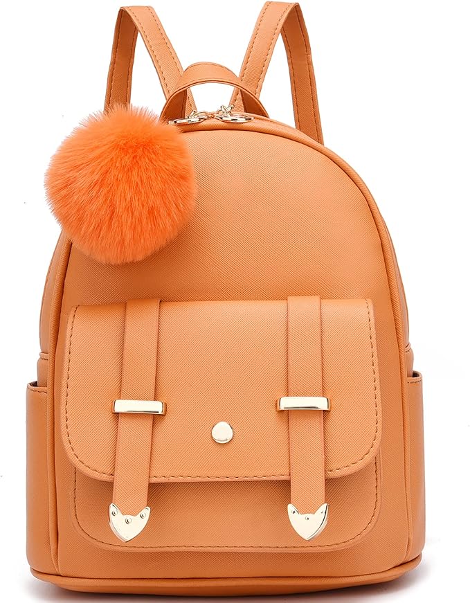 I IHAYNER Girls Fashion Backpack Mini Backpack Purse for Women Teenage Girls Purses PU Leather Pompom Backpack Shoulder Bag