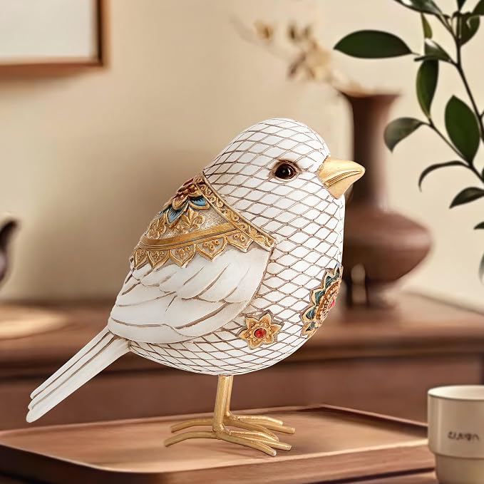 Bird Figurines for Home Decor Accents Boho Bird statue for Shelf Decor | Vintage Small Animal Sculpture Decorative Ornaments for Home Table Bookshelf Mantels Office,Resin White Bird Gifts for Women