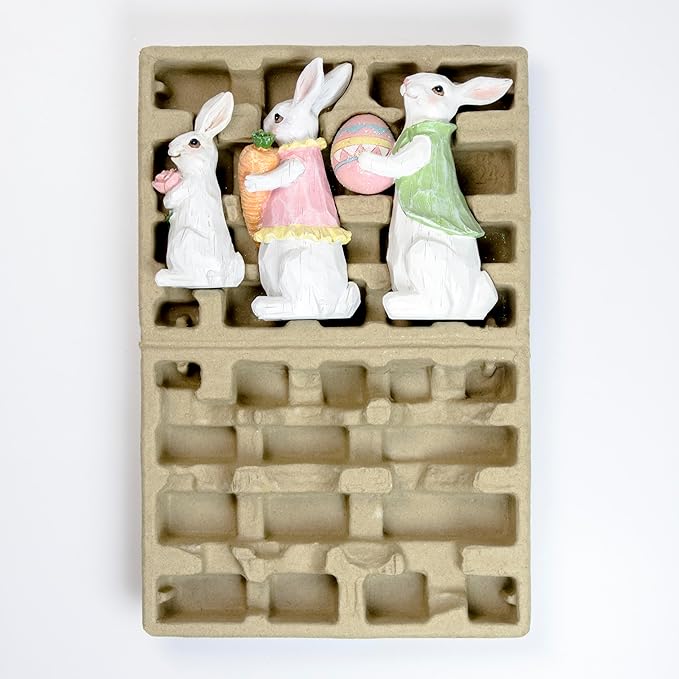Hodao Easter Bunny Family Figurines, Hand-Painted Resin Rabbit Decor Set with Carrot, Flower & Easter Egg, Rustic Farmhouse Spring Tabletop Decorations, Cute for Home, Shelf, Mantel