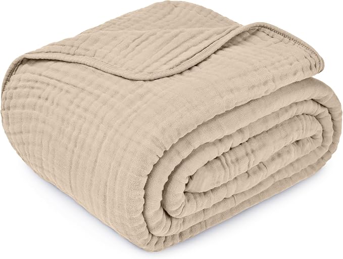 Comfy Cubs Adult Muslin Blanket 108x90” King Swaddle Blankets, Sand | 6 Layer Soft, Breathable & Lightweight Muslin Adult Blanket - Machine Washable & Designed in the US Bedding for All Seasons