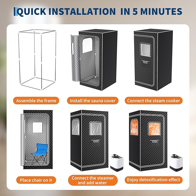Sauna Box,Portable Sauna for Home with 4L 1500W Steamer,Portable Steam Sauna Tent with Explosion Zroof Zip,99 Mins Timer,Foldable for Home