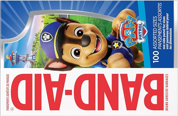 BAND-AID Brand Adhesive Bandages for Minor Cuts & Scrapes, First Aid Essential Featuring Nickelodeon Paw Patrol Characters, Fun Wound Care Treatment for Kids and Toddlers, Assorted Sizes, 100 ct