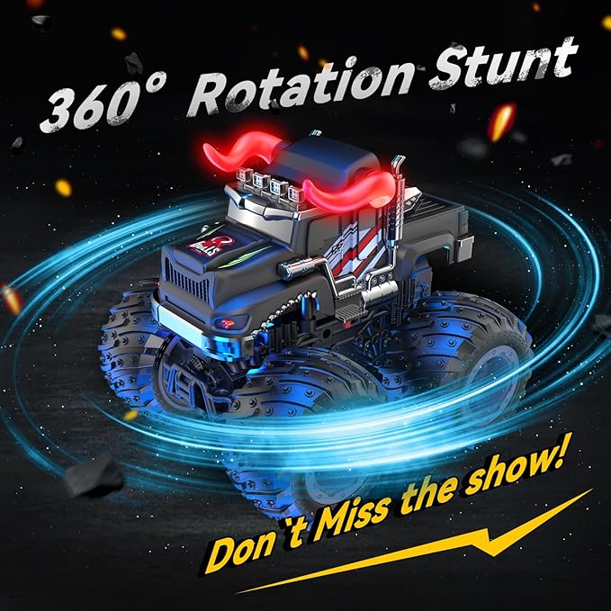 Remote Control Monster Trucks, 2.4GHz All Terrain RC Cars with Light Spray, Birthday Gift for Kids 3 4 5 6 7 8, Toddler Toys for Boys Girls 3+ Year Old