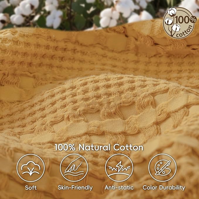 PHF 100% Cotton Waffle Weave Blanket King Size, Lightweight Breathable Summer Blanket for Hot Sleepers, Pre-Washed Soft Layer for Bed, Couch, Home Decor Gift, 108"x90", Pumpkin Orange