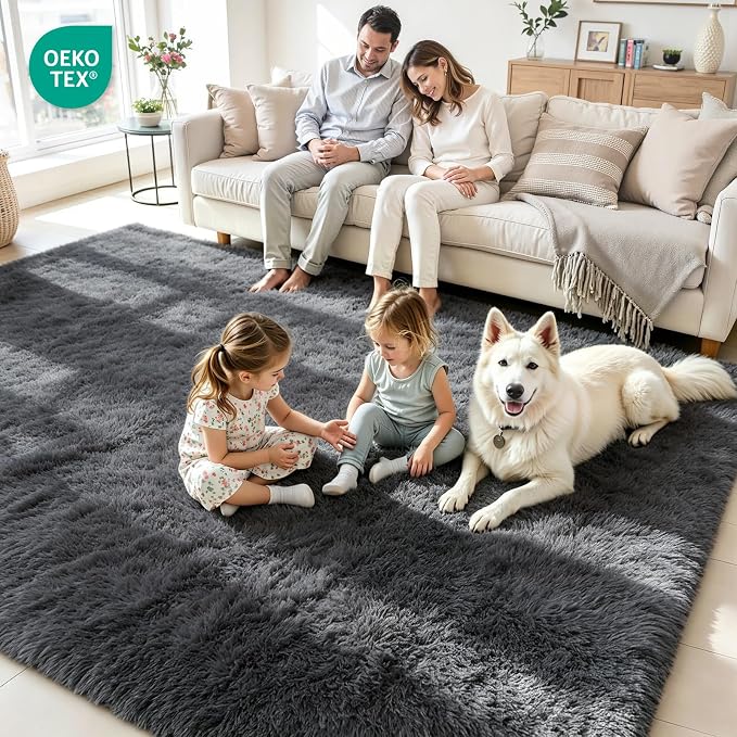 6x9 Area Rug for Living Room, Ultra Soft Fluffy Grey Rugs for Bedroom, Non Slip Large Shag Carpet, Fuzzy Plush Nursery Rug, Thick Washable Indoor Floor Carpets for Kids Office Dorm Home Decor