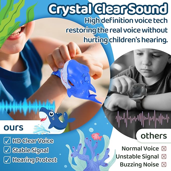 Vvinca Walkie Talkies for Kids 2 Pack - Toys for Boys Age 3-5 5-7 8-12 Christmas Birthday Gifts for Toddlers Adjustable Strap Long Range Clear Sound Camping Outdoor Game Shark Walkie-Talkie