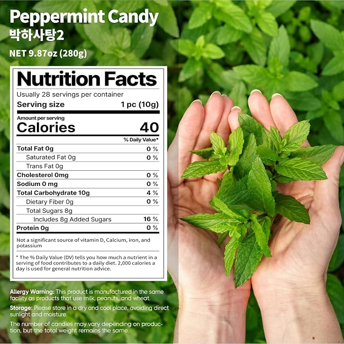 COELO Peppermint Candy 9.87oz (280g) | Korea Traditional Mint Flavor Hard Candy | After Meal Office Pantry Travel Camping Party | Sharable Size On-The-Go K-Food Individually Wrapped Korean Snack 박하사탕