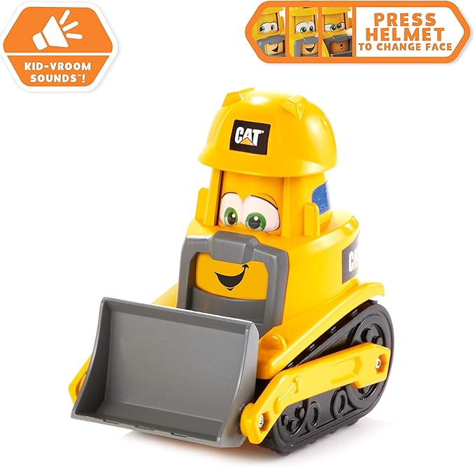 CAT Construction Toys, Junior Crew Construction Pals Bulldozer Educational Preschool Vehicle with Kid Vroom Sounds and Animated face. for Ages 2+
