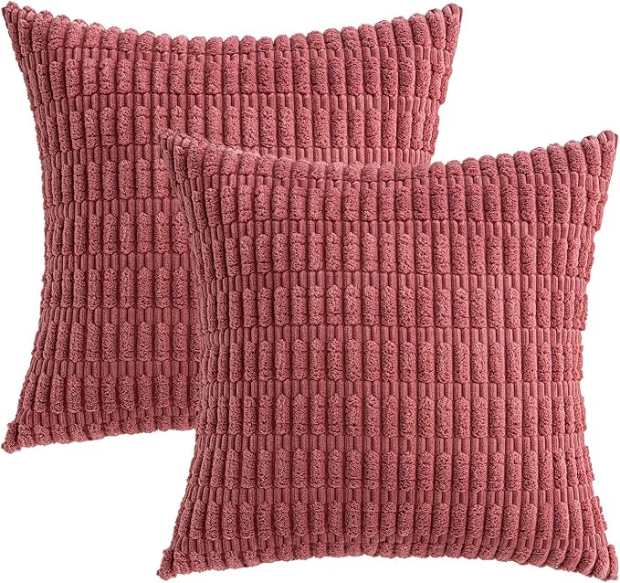 MIULEE Corduroy Decorative Throw Pillow Covers 20x20 Crimson Pack of 2 | Soft Boho Striped Pillow Covers Modern Farmhouse Home Decor For Sofa Living Room Couch Bed