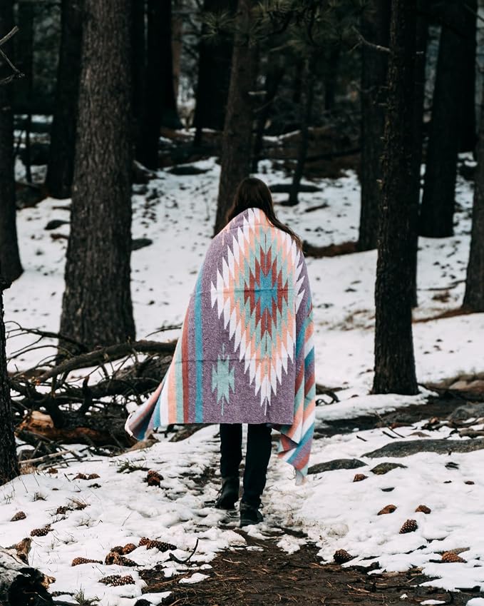 Open Road Goods Aztec Navajo Style Blanket, Throw, or Yoga Bolster - Handwoven Mexican Diamond Blanket (Pastel Blanket)